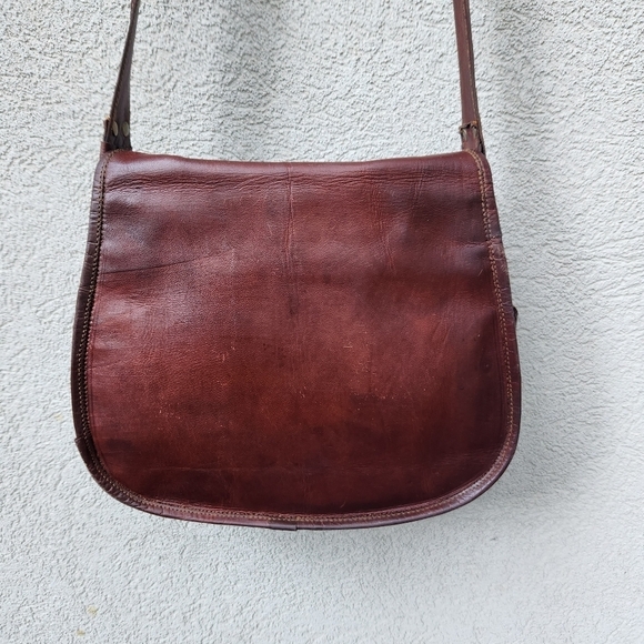 Vintage Messenger Bag Leather Brown Medium Lined Satchel Pockets Shoulder Strap - Picture 10 of 13